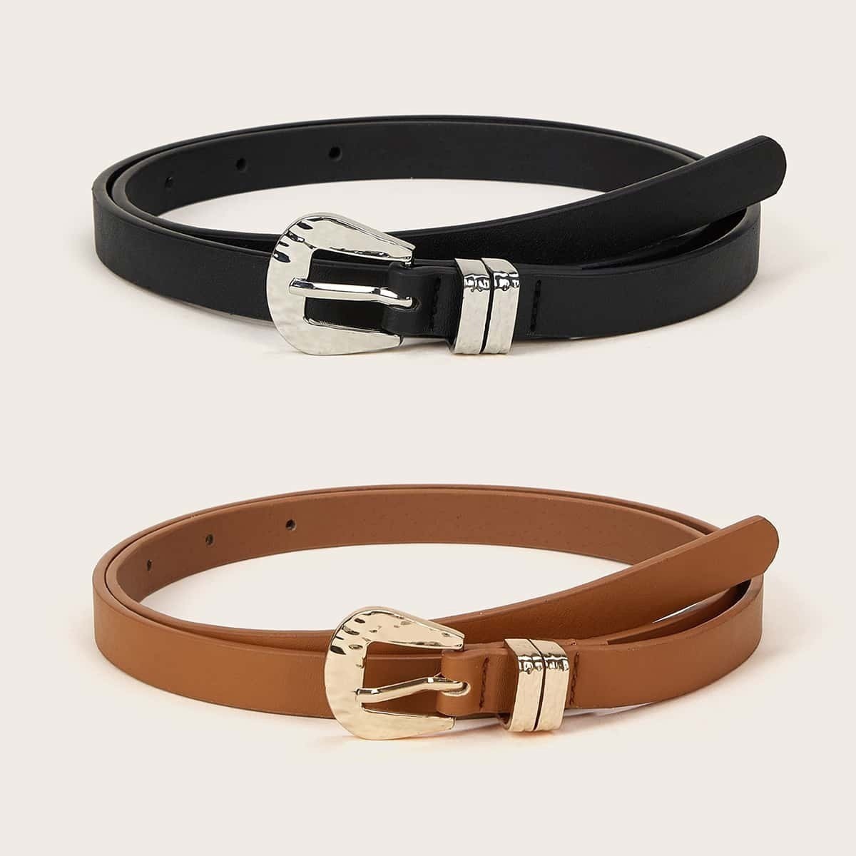 Women's Spring Convex Buckle Black Brown Simple Suit Belt Versatile Women2 Sets Of Clothing Belts