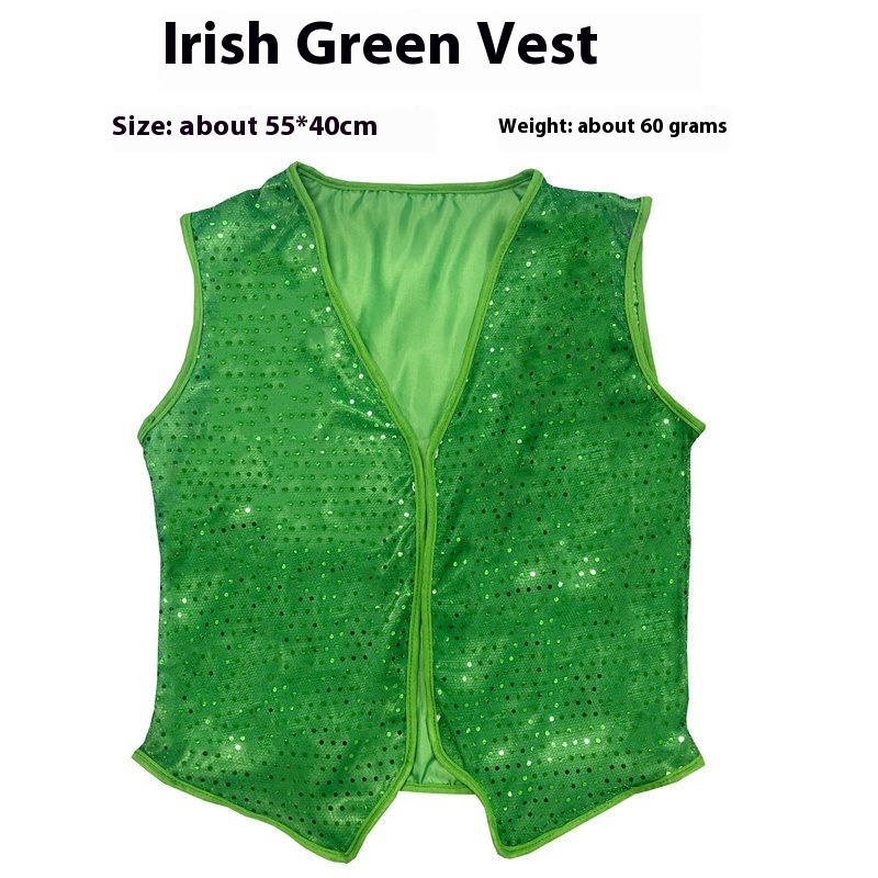 Irish Green Clothing St. Patrick's Day Clover Performance Clothing Sequined Vest Vest Party Wear