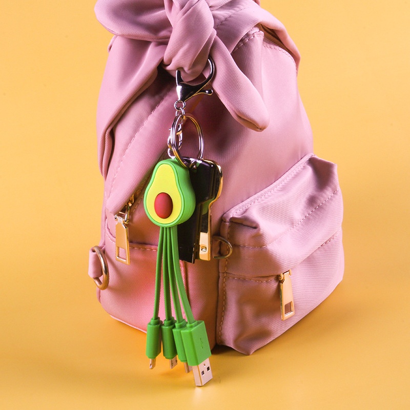 Small Fresh Cartoon Data Cable Avocado Mobile Phone Data Cable Girls Cute One To Three Fruit Fast Charging Cable