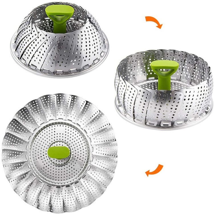 9-inch Stainless Steel Folding Lotus Steamer Tray With Plastic Handle Stainless Steel Telescopic Folding Drain Basket Steamer Tray