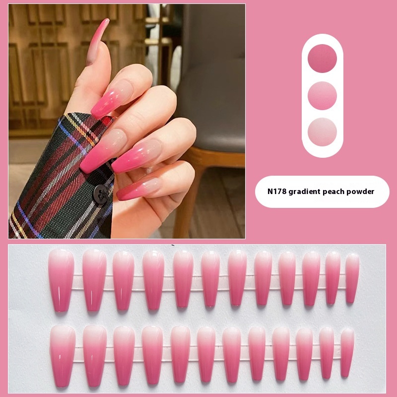 Summer Hot Girl Wear Nails Xiaohongshu Internet Celebrity Same Peach Gradient Long Nail Stickers False Nails