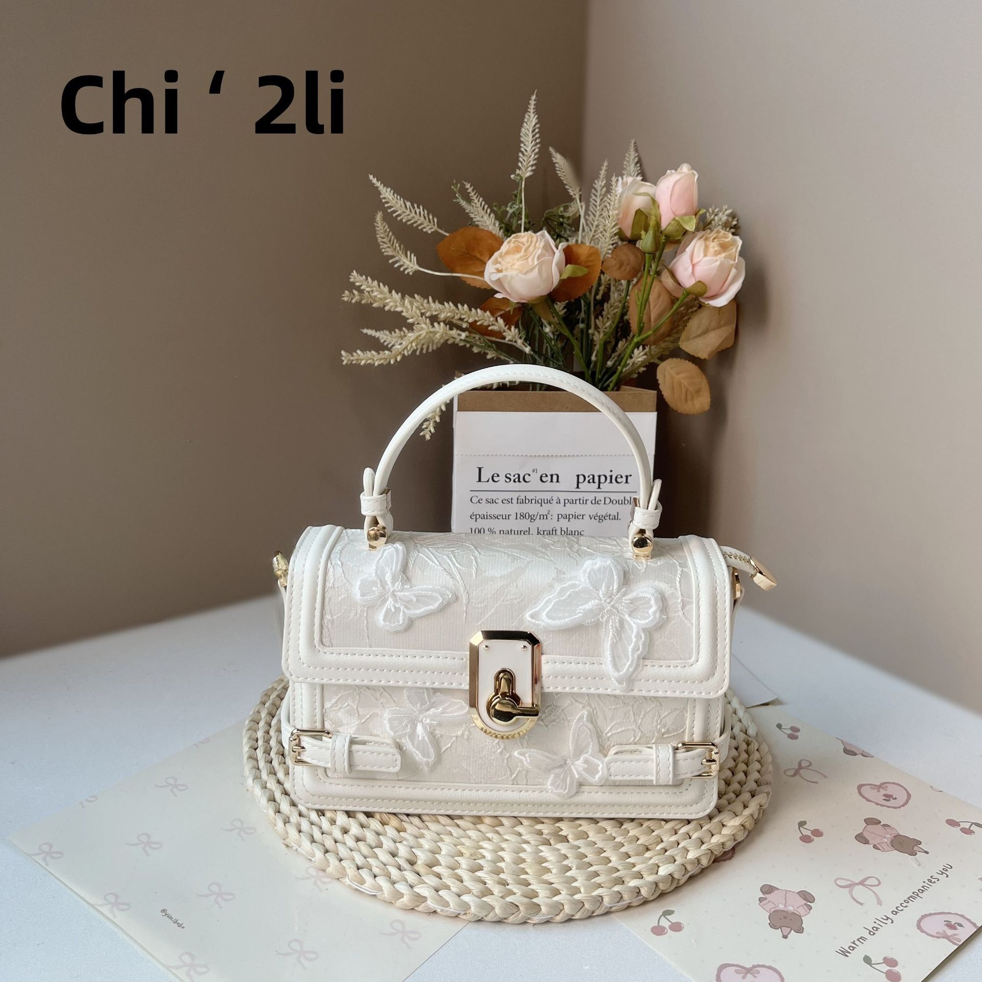 Spring Fairy Lace Box Bag High-end Butterfly Embroidered Portable Crossbody Small Square Bag