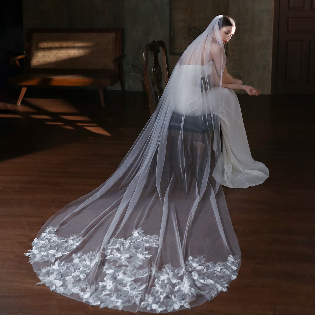 V859 Bride Wedding Main Veil Super Fairy Lace White Single Layer Trailing Church Wedding Long Soft Yarn