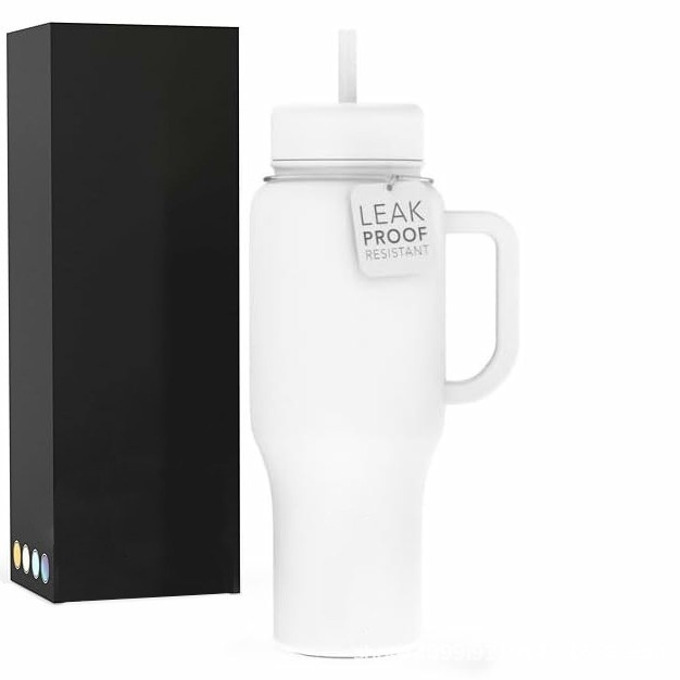 Ice Cup Suction Tube Cup Car Handle 36oz Cold 304 Large Capacity Double-layer Stainless Steel Cold