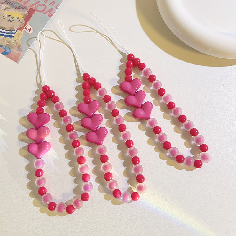 YAnd Cool Rose Red Love Beads Chain Lanyard Universal Mobile Phone Case Keychain Camera CCDPendant Internet Celebrity Female Model