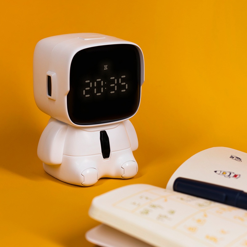 Cute Snooze Alarm Clock Student USBCharging Robot Electronic Clock Children's Clock Desktop Digital Timer