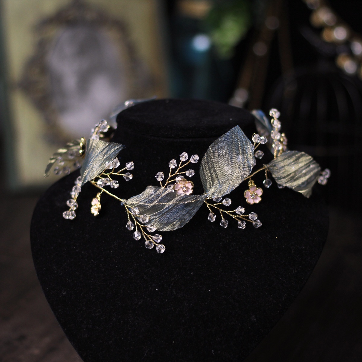 HP048 Bridal Headdress Exquisite Crystal Branches Bridal Headband Forest Style Super Fairy Fresh Green Leaf Hair Accessories