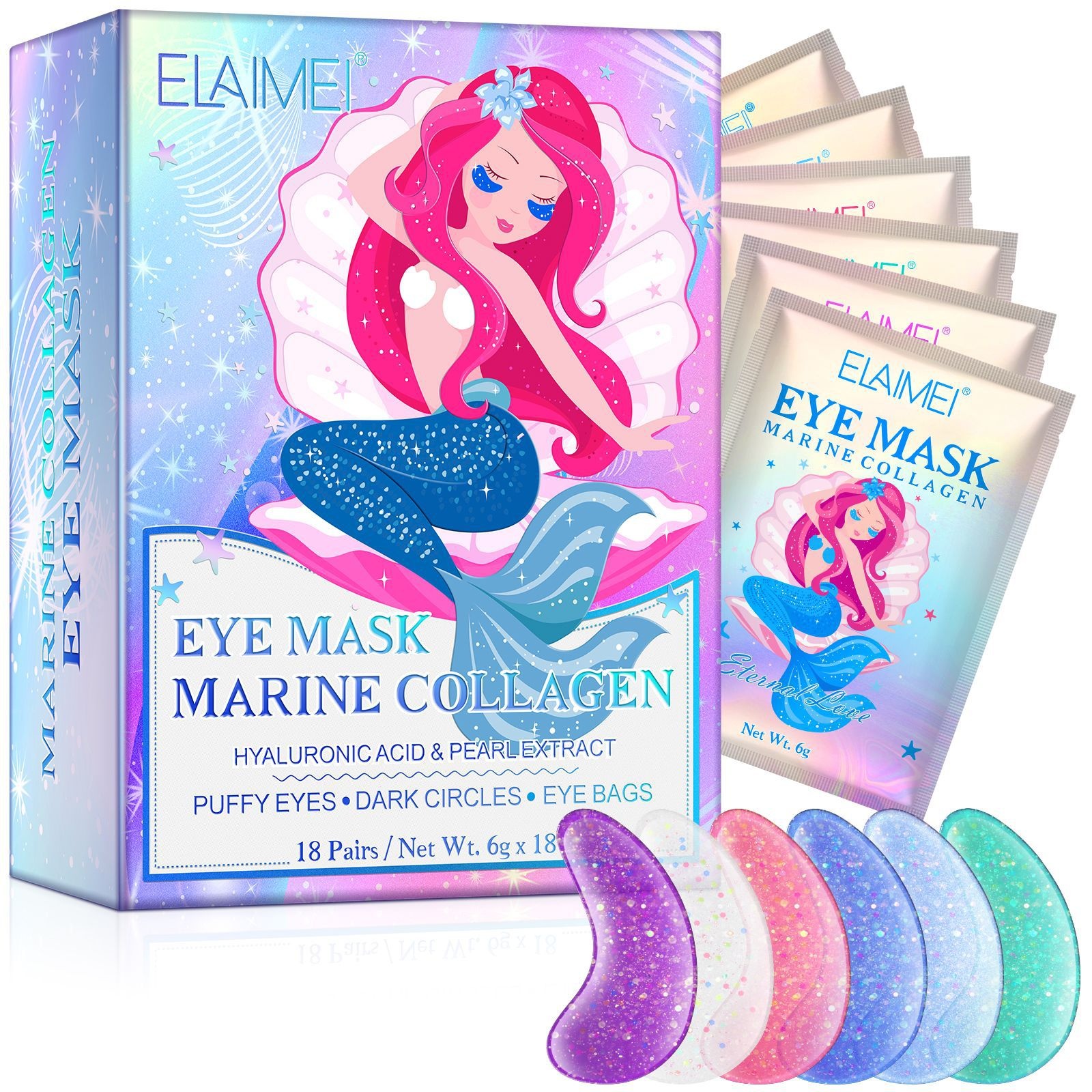 E L A I M E I Marine Collagen Pearl Eye Mask Reduces Wrinkles, Puffiness, Dark Circles, Eye Bags, Anti-wrinkle Eye Patch18p