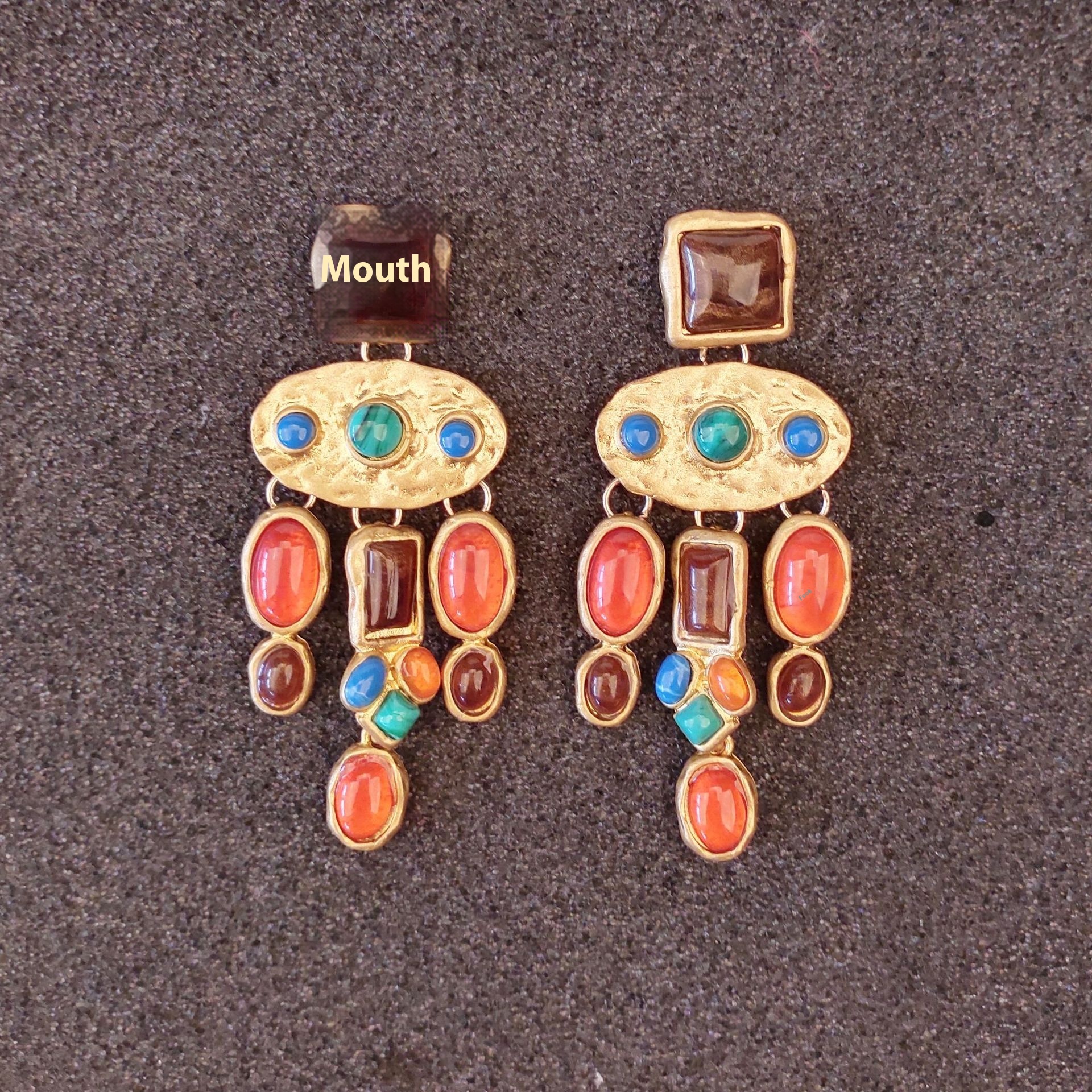 European And American Brand ZABaroque Style Luxury Retro Mixed Gem Geometric Pendant Earrings