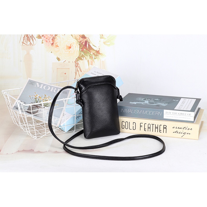 Genuine Cowhide Mobile Phone Bag Women’s Versatile Crossbody Vertical Mini Small Bag Lightweight Soft Leather Small Shoulder Bag