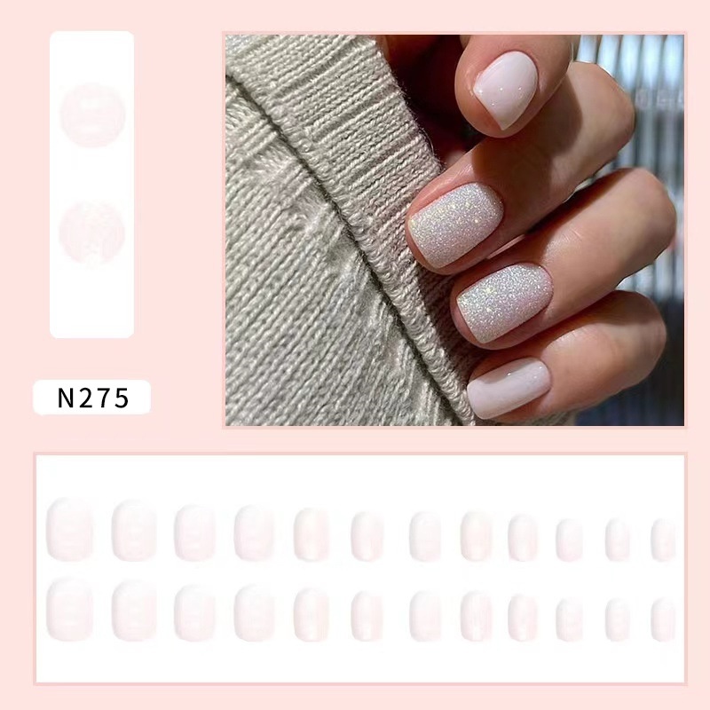 Gentle Temperament Girl Whitening Wear Nails Sweet And Cute Ice Transparent Glitter Nail Art Finished Patch False Nails