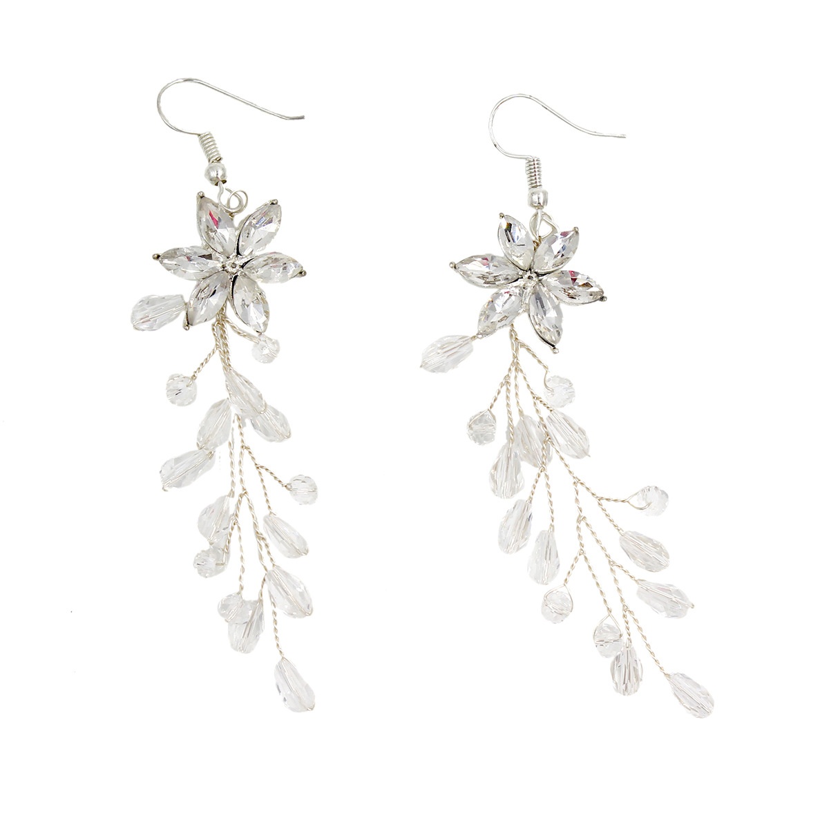 E003 Braided Crystal Flower Bridal Earrings Korean Sweet Bridal Earrings Wedding Accessories