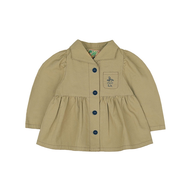 In Stock│Girls'Mid-length Windbreaker Jacket Autumn Korean Style Embroidered Cherry Children's Tops Children's Clothing