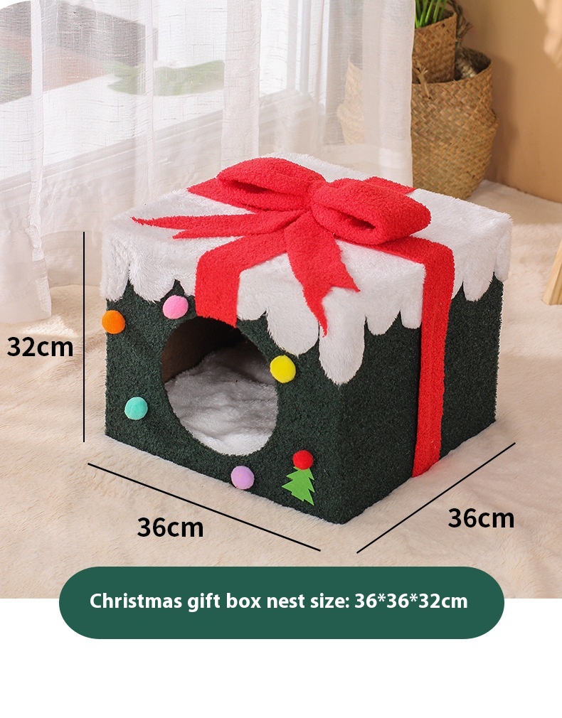Christmas Gift Box Cat Climbing Frame Cat Nest Sisal Cat Scratching Board Cat Scratching Post Jumping Platform Tree Integrated Cat Toys Supplies