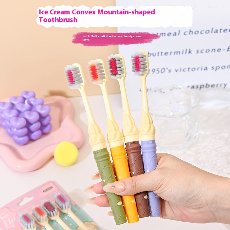 韩妮雅冰淇淋凸面山型牙刷甜筒牙刷软毛家用牙刷快手