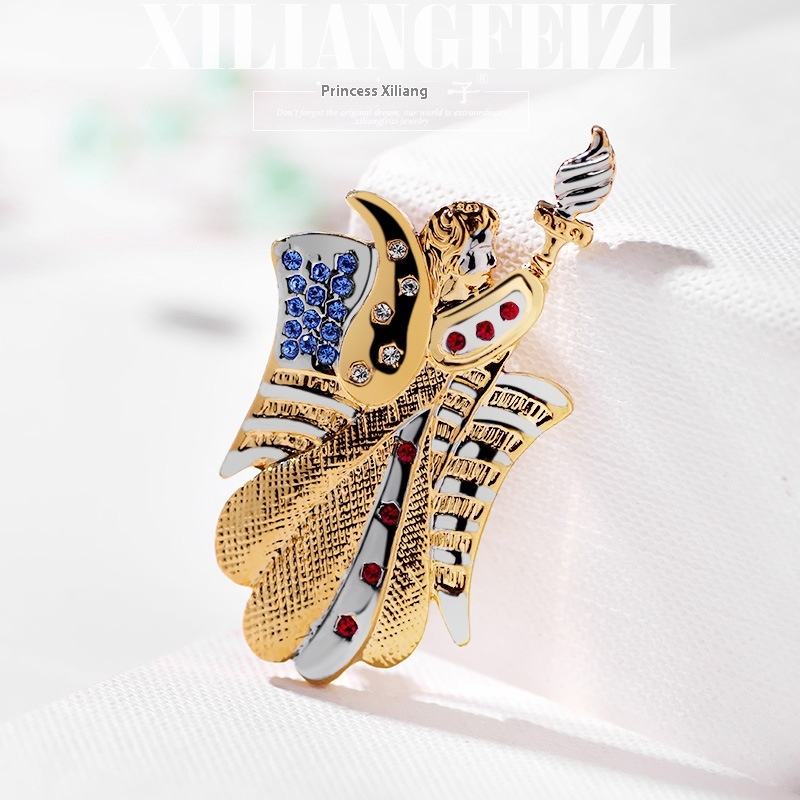 USAFlag Statue Of Liberty Torch Badge Brooch