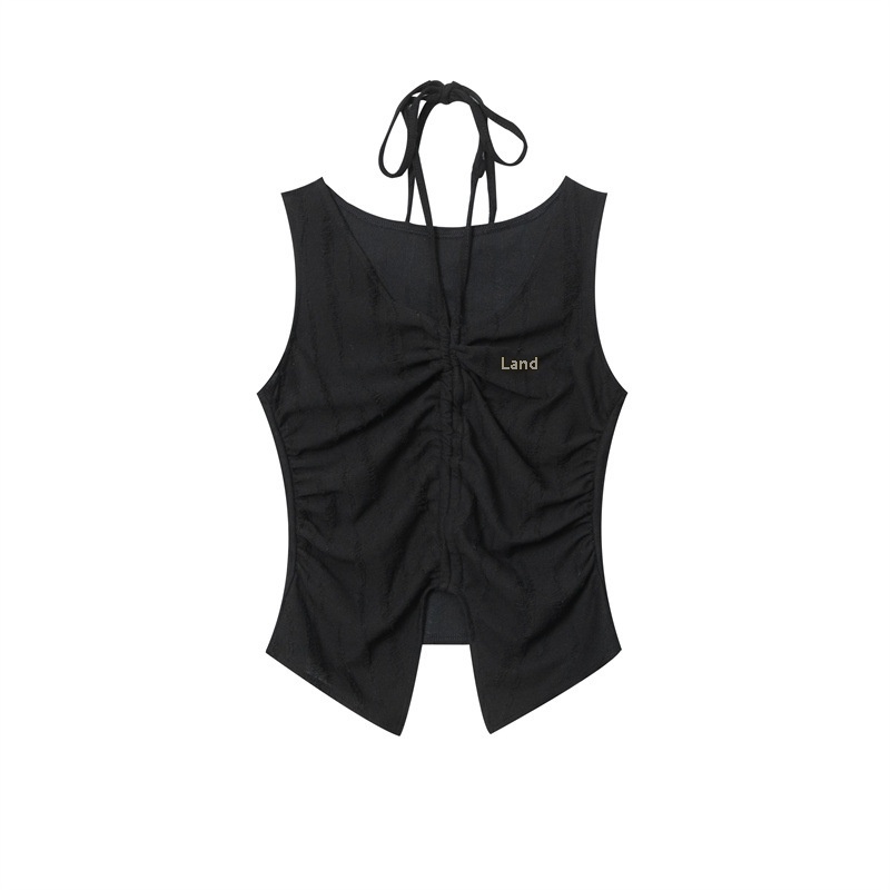 Hey Henry European And American Style Design Pleated Drawstring Small Camisole Sexy Slit Slim Fit Top