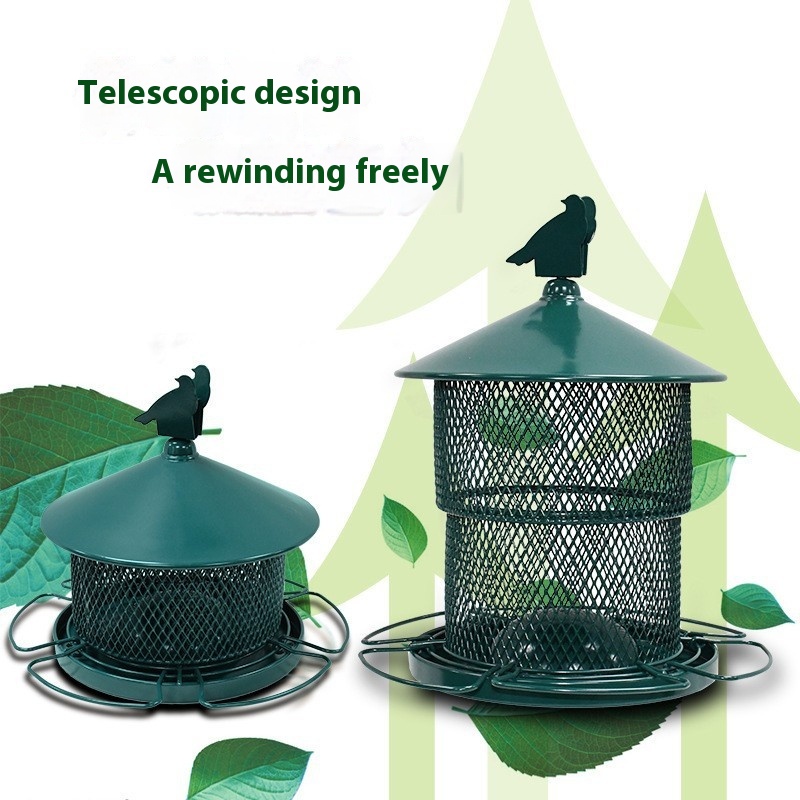 Garden Iron Outdoor Bird Feeder Double-layer Telescopic Hanging Automatic Metal Bird Feeder