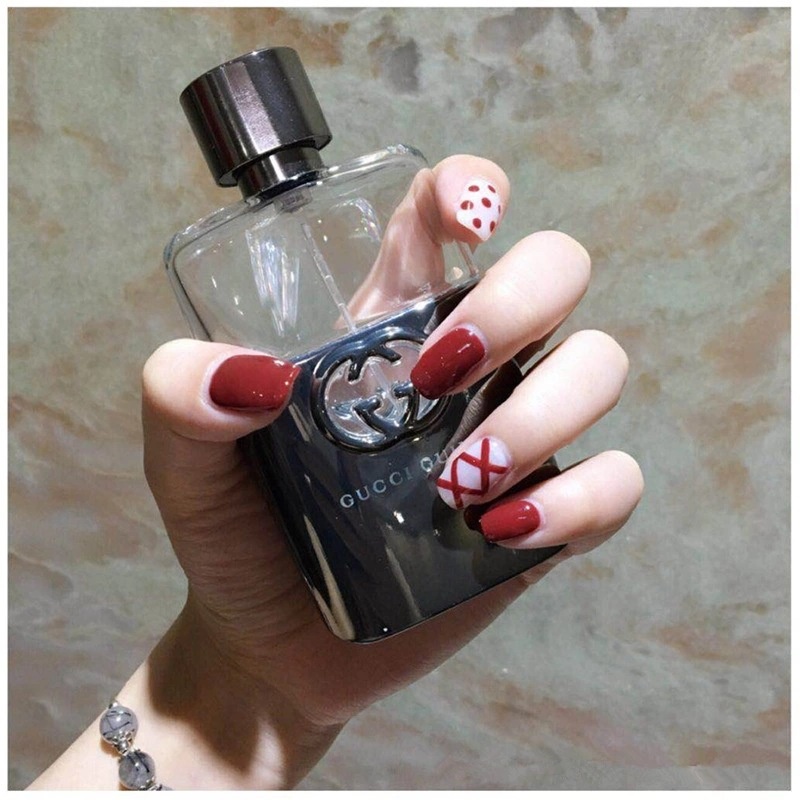 Wine Red Ribbon Net Red False Nails Wearable Detachable Nail Art Finished Nail Art Free To Remove Nail Patches