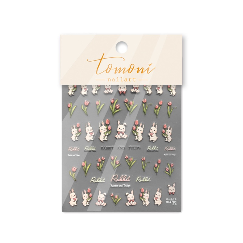 Tomoni Relief Nail Stickers Japanese Retro Nail Stickers Plaid Bunny Nail Accessories