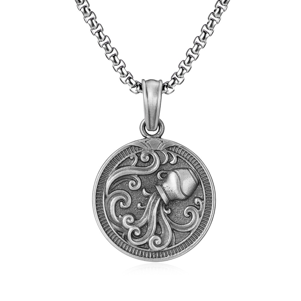 European And American Men's Punk Necklace Aquarius Pendant Stainless Steel Hip-hop Necklace Jewelry
