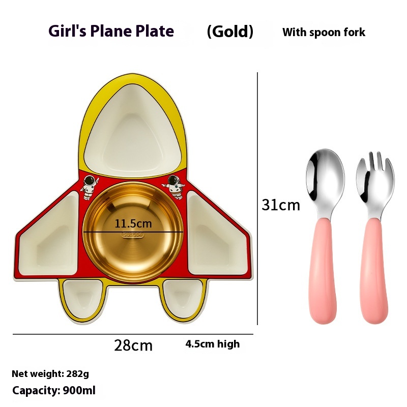 Children's Meal Tray304 Stainless Steel High Value Fast Food Tray Kindergarten Baby Food Partition Tray Airplane Plate