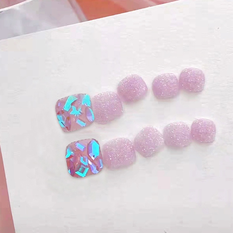 Carefully Selected Aurora Diamond Fairy Pink Toenail Nail Art Finished Product Fake Finger Wearable Detachable Fake Nail Patch