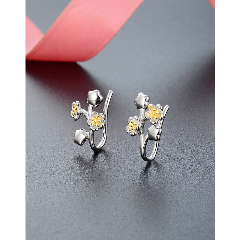 S925 Sterling Silver Flower Earrings For Women,Niche Design,Japanese And Korean Simple Ear Hooks,Ear Studs,Temperament And Versatile Plum Blossom Earrings