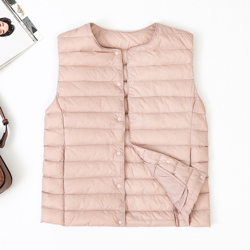Autumn And Winter Lightweight Down Jacket Women's Liner Vest Round Neck Wear Collarless Lightweight Vest Thin Style