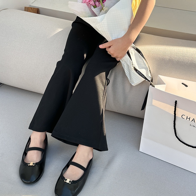 Amo Beibei Spring Children's Pants Children's Korean Slim Long Pants Girls'Retro Big Bell-bottom Pants