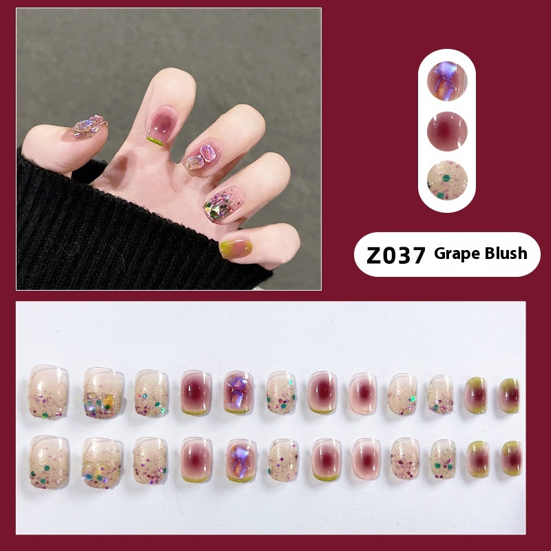 Grape Purple Ice-transparent Nail Art Wearable Detachable Whitening Nail Art Finished Product False Nail Patches
