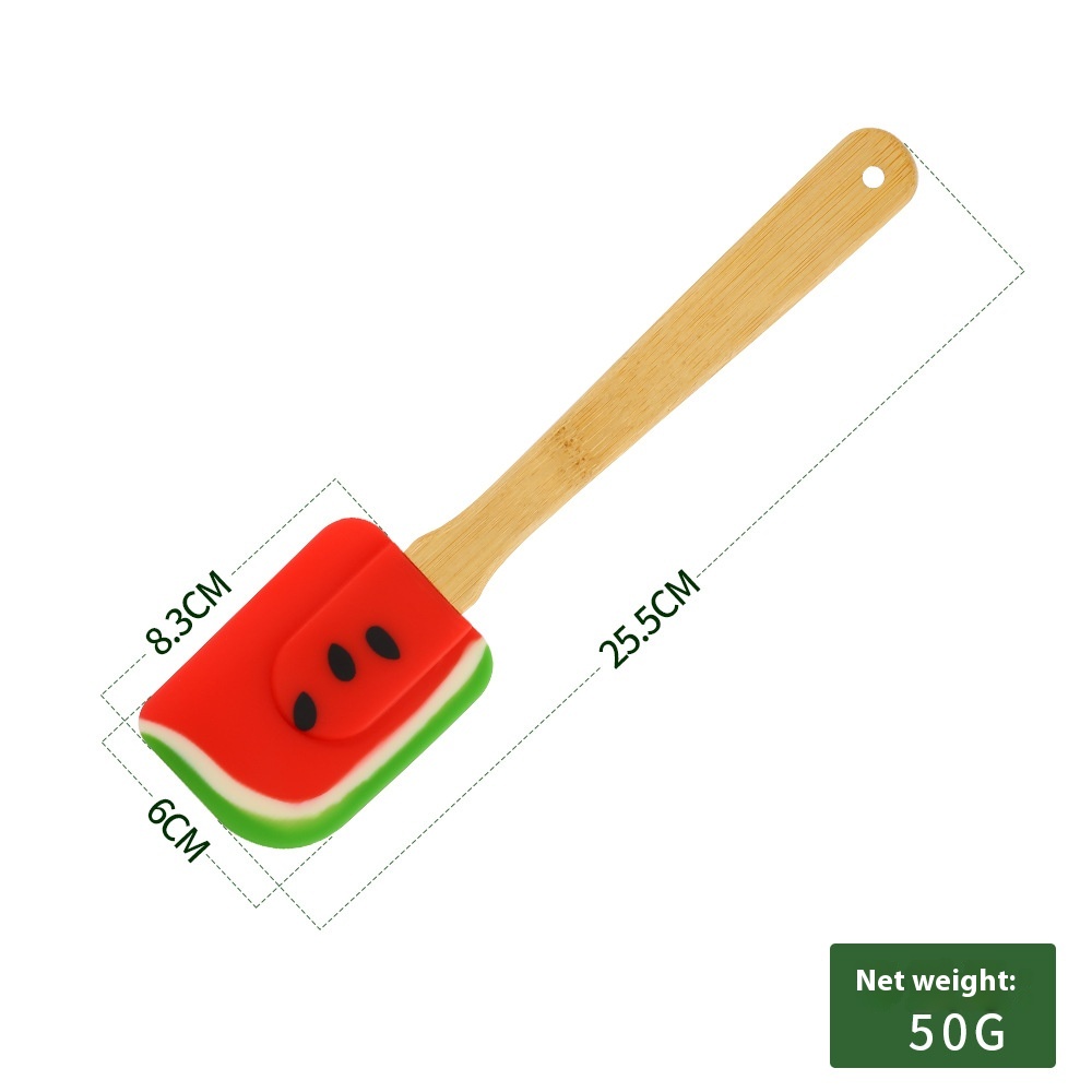 Creative Watermelon Effect Cake Scraper Bamboo Handle Silicone Scraper Cream Knife Baking Scraper Baking Tools