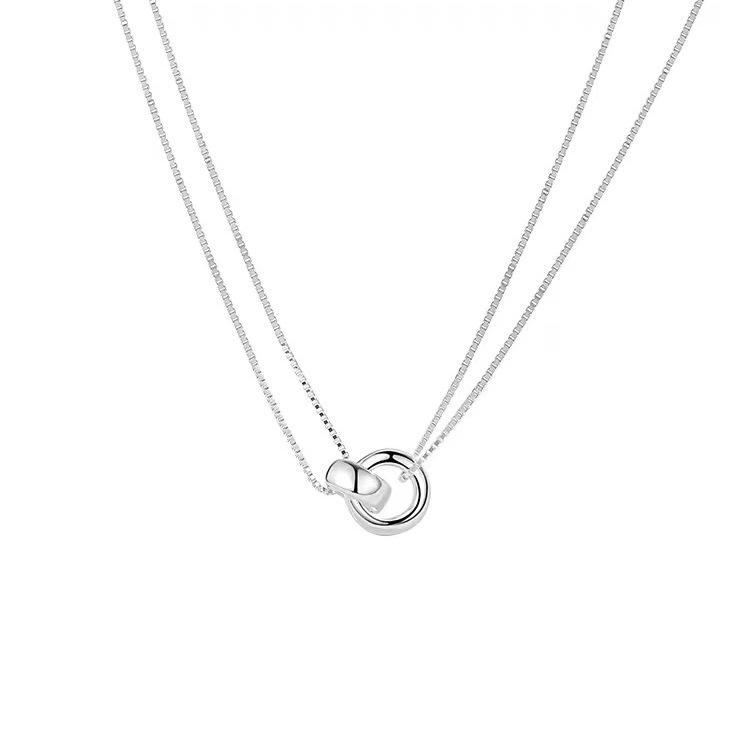 925 Silver Plated Ring Pendant Double-layer Necklace Women's Collarbone Chain Niche Light Luxury Accessories