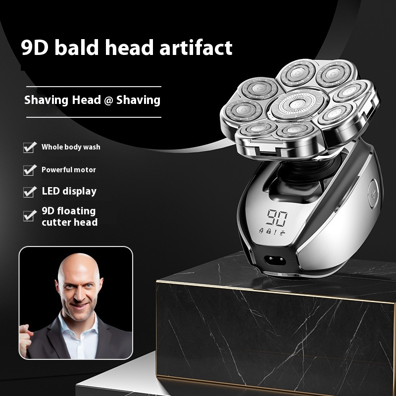 's Digital Display Nine-blade Electric Shaver Bald Hair Clipper Rechargeable Six-in-one Razor