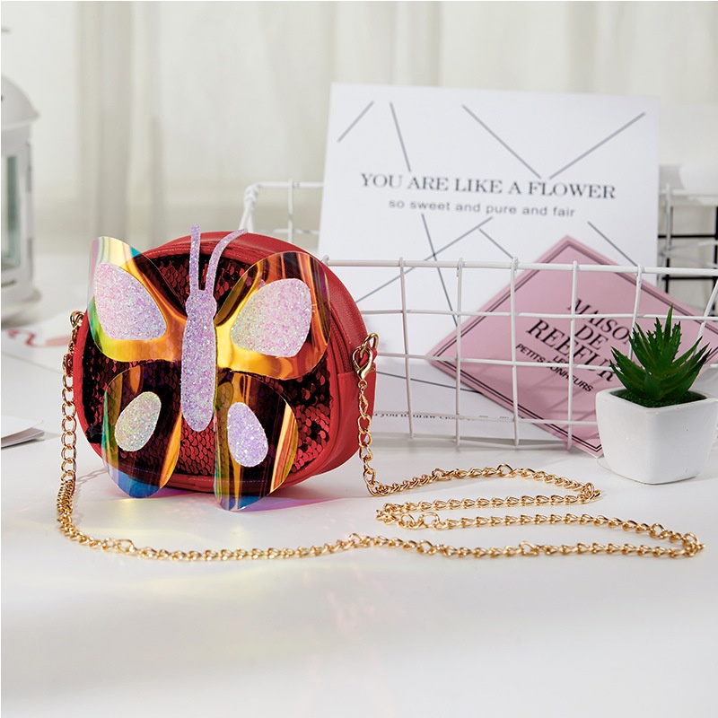 Korean Children's Bag Shoulder Bag Cute Colorful Butterfly Mini Crossbody Bag Girl Chain Bag Baby Coin Purse