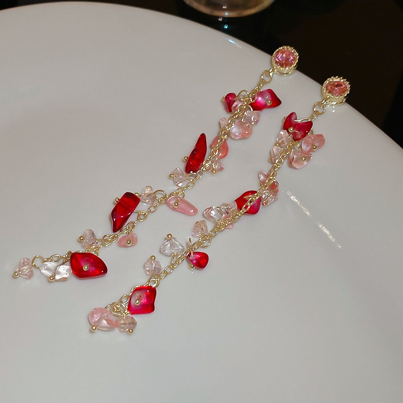 Silver Needle Super Fairy Pink Gravel Tassel Earrings Exquisite Temperament Niche Earrings Star High-end Earrings For Women