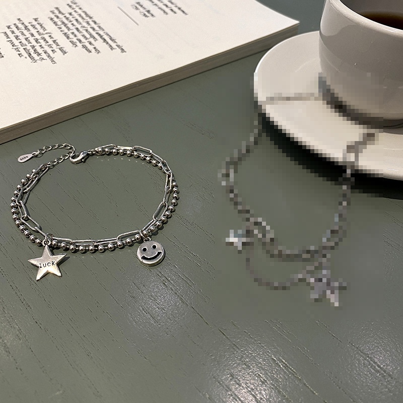 Japanese And Korean Style Diamond Star Retro Double-layer Smiley Girlfriend Bracelet Women's Niche Design Style High-end Style Bracelet For Women