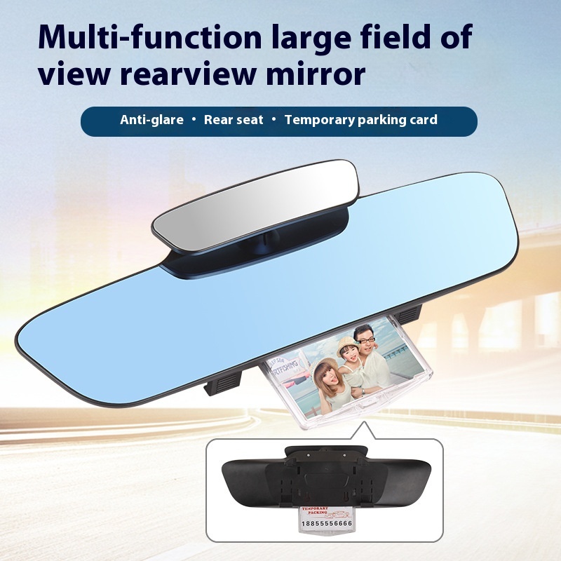 Car Interior Wide Field Of View Rearview Mirror Reflective Lens Anti-glare Car Interior Reversing Mirror Borderless Wide Angle Curved Blue Mirror