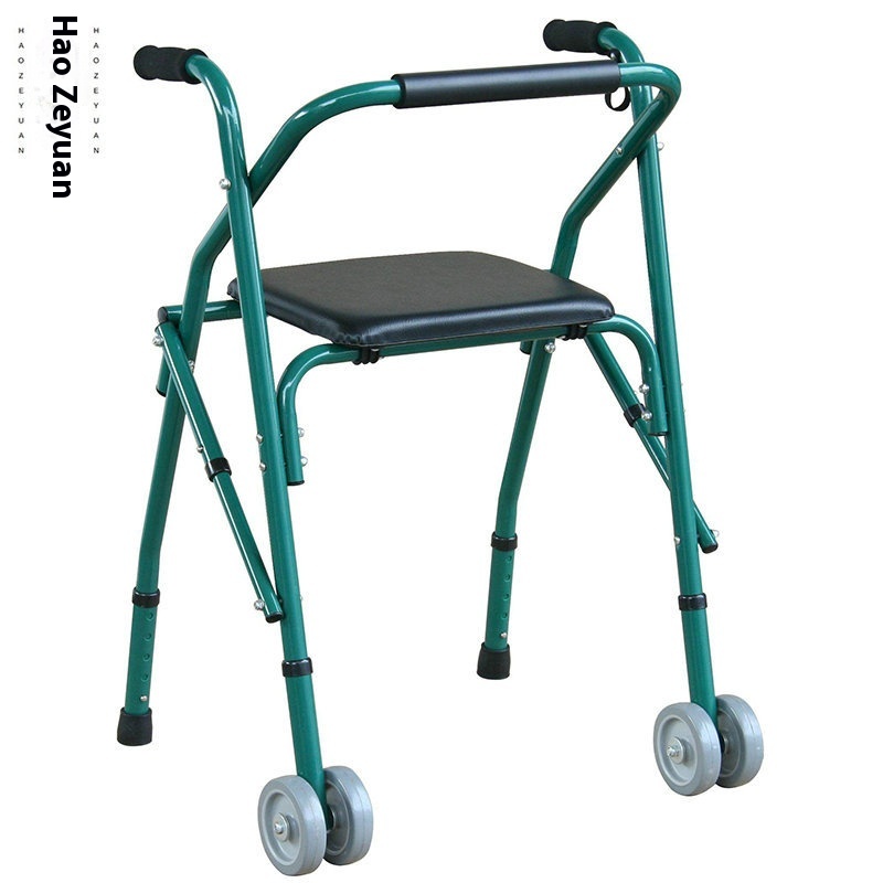 Wheeled And Seated Walker For The Elderly, Aluminum Alloy, Four-legged Walking Aid For The Disabled, Elderly Walker