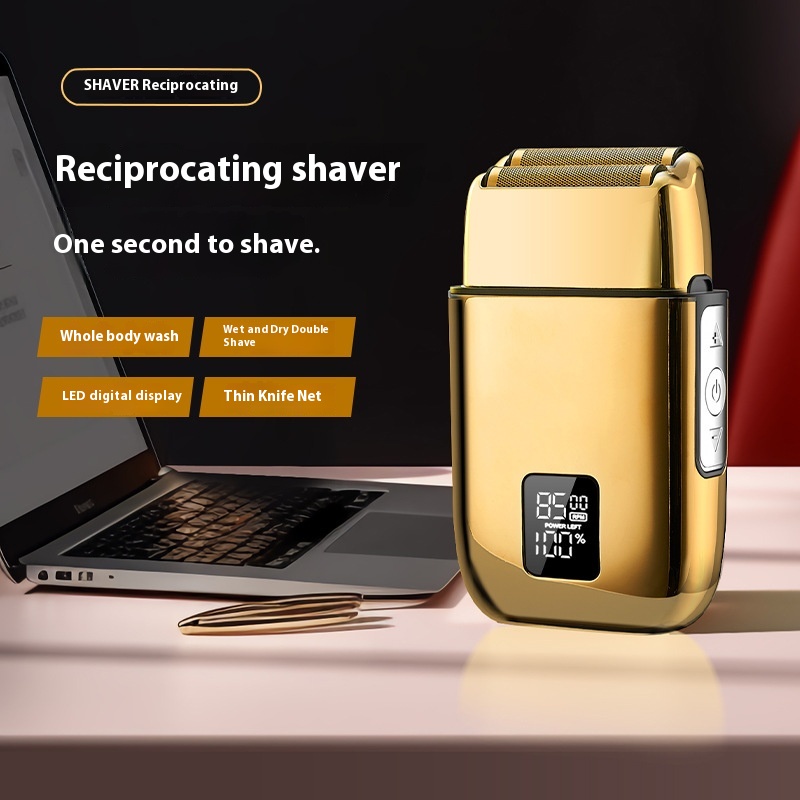 调速数显铝机身充电式剃须刀电动经典往复双头刮胡刀推白神器