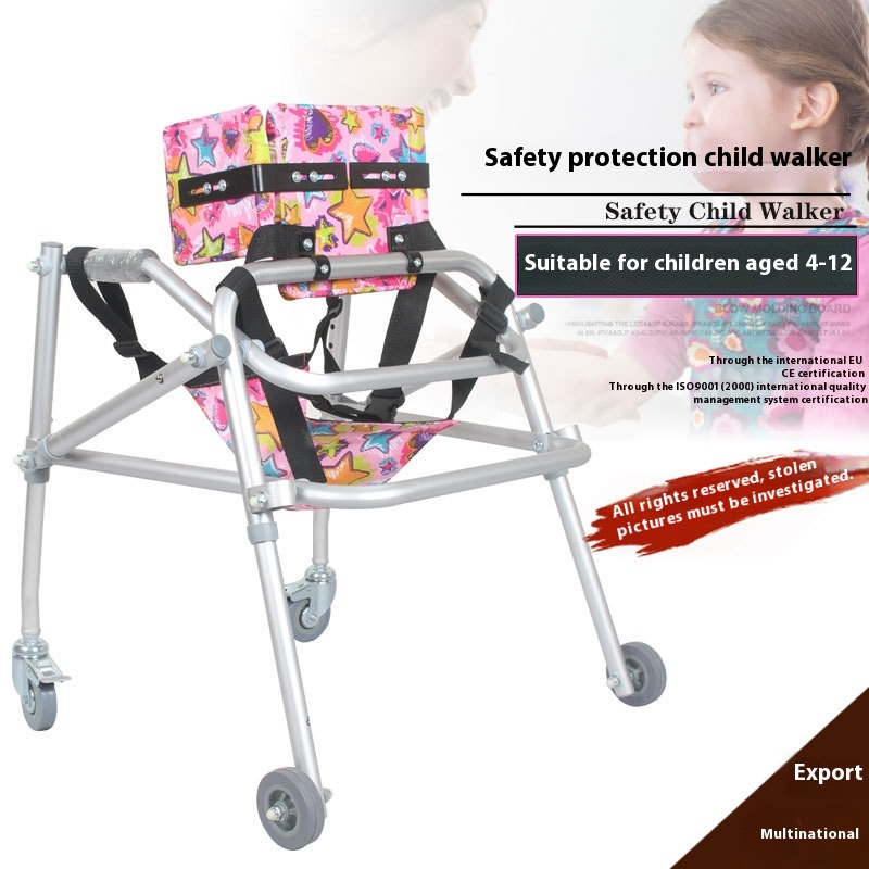 Directional Four-wheel Children's Walker With Cushion Seat, Lower Limb Rehabilitation Walker, Training Standing Rehabilitation Walker