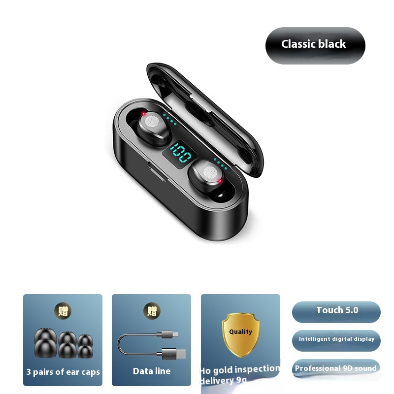 F9 Bluetooth Headset Wireless In-ear Huaqiangbei Noise Reduction Ultra-long Battery Life High-power Headset Drop Shipping