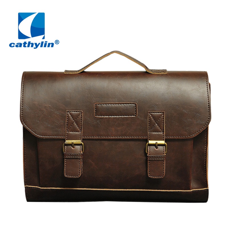 Crazy Horse Leather P U Fashion Men's Handbag Car Stitching Horizontal Style One-shoulder Business Briefcase Men's Bag