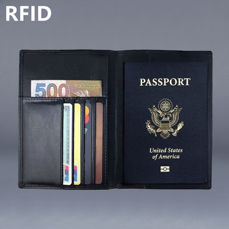 Genuine Leather Foreign Trade R F I D Passport Bag Passport Holder Anti-magnetic Anti-scan Card Bag Document Bag Wallet Card Bag Anti-theft