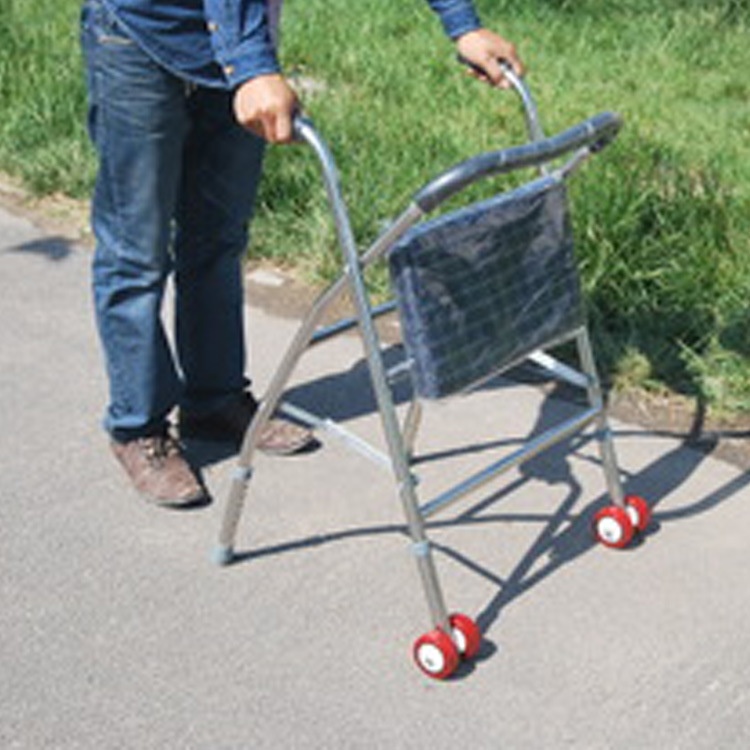 Stainless Steel Wheel Seat Walker For The Elderly Folding Pulley Belt To Make Cloth Aid Walker Double Wheel Foldable