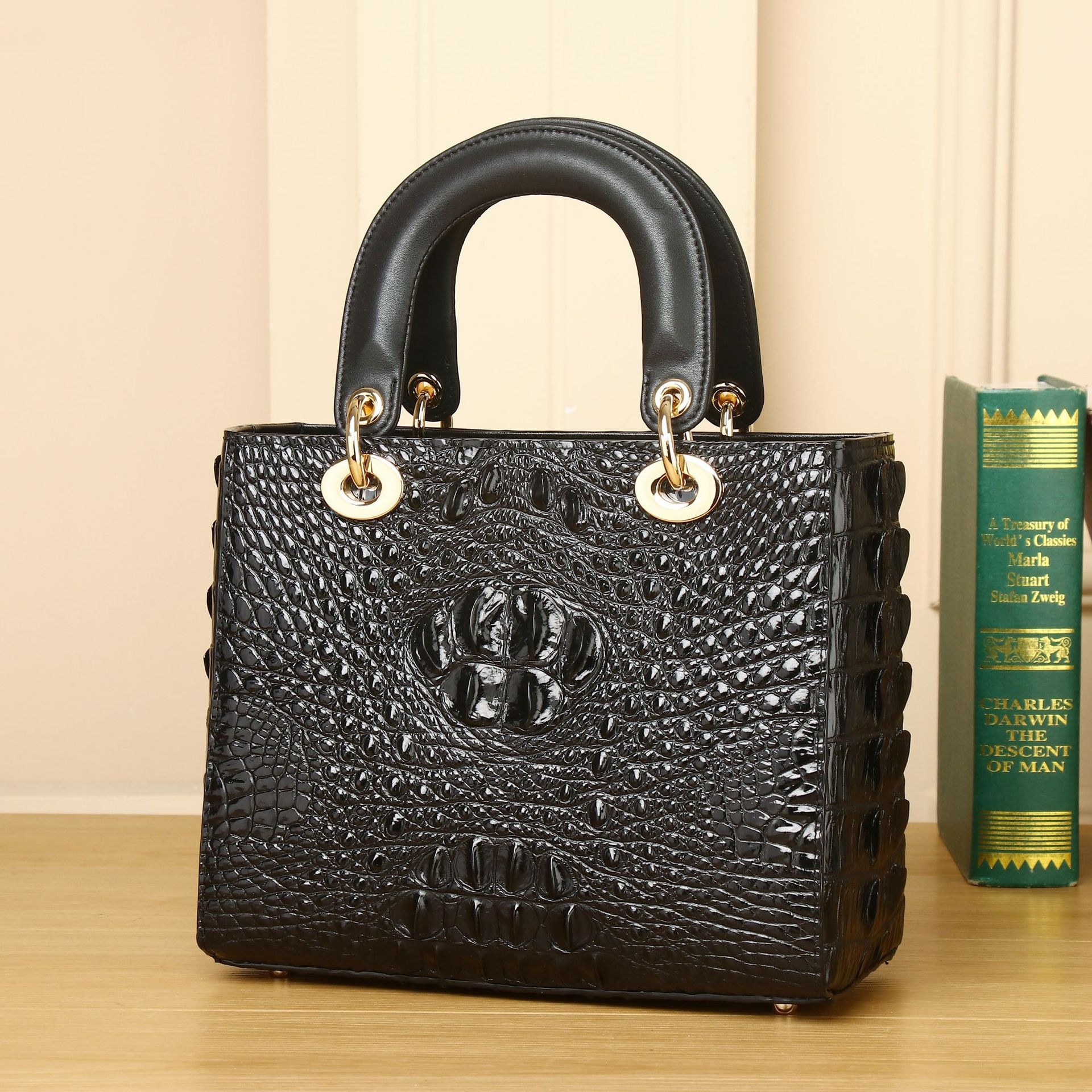Crocodile Pattern Handbag Shoulder Messenger Bag Genuine Leather Fashion Women's Bag