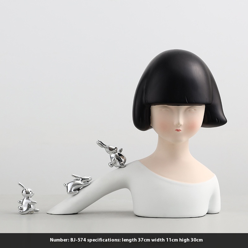 BSHHome Flower Girl Half-length Portrait Resin Sculpture Ornaments Hallway TVCabinet Soft Decorations