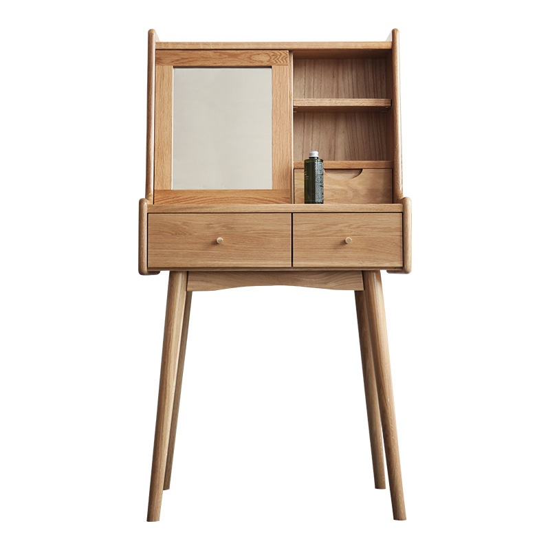 Nordic Dressing Table Solid Wood Small Apartment Simple Dressing Table Light Luxury Multifunctional Bedroom White Oak Dressing Table