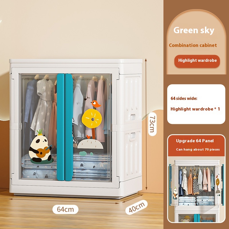 Simple Assembly Children's Wardrobe Home Baby Toy Clothes Hanging Storage Cabinet Folding Transparent Plastic Storage Cabinet