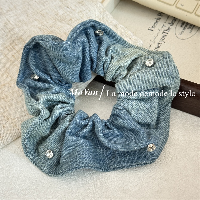 Retro Diamond Denim Fabric Hair Band With Large Intestine,High Elasticity,Ponytail Rubber Band,Style,High-grade Hair Band,Niche Hair Band